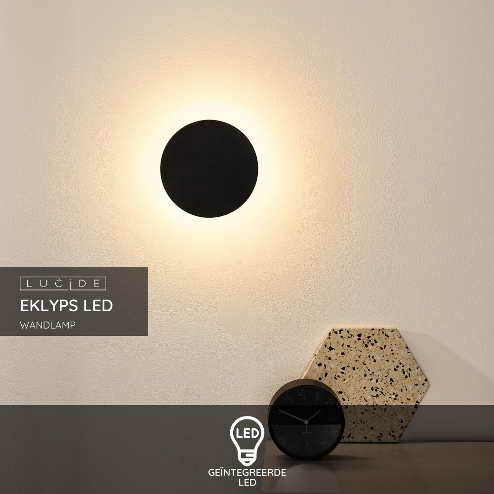 Lucide EKLYPS LED - Wandlamp - Ø 15 cm - LED - 1x7W 3000K - Zwart Lucide EKLYPS LED - Wandlamp - Ø 15 cm - LED - 1x7W 3000K - Zwart