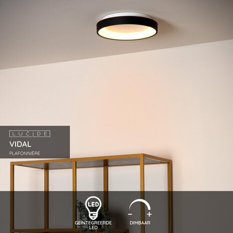 Lucide VIDAL - Plafonnière - Ø 28 cm - LED Dimb. - 1x20W 2700K - Zwart Lucide VIDAL - Plafonnière - Ø 28 cm - LED Dimb. - 1x20W 2700K - Zwart
