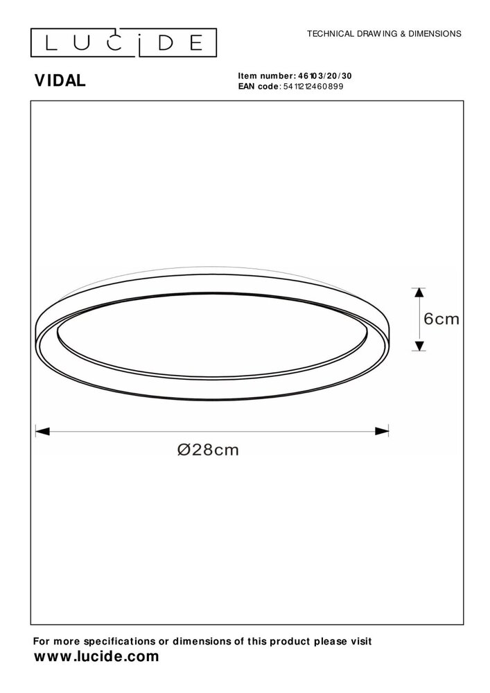 Lucide VIDAL - Plafonnière - Ø 28 cm - LED Dimb. - 1x20W 2700K - Zwart Lucide VIDAL - Plafonnière - Ø 28 cm - LED Dimb. - 1x20W 2700K - Zwart