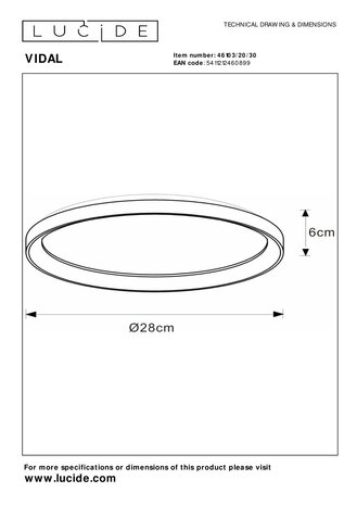 Lucide VIDAL - Plafonnière - Ø 28 cm - LED Dimb. - 1x20W 2700K - Zwart Lucide VIDAL - Plafonnière - Ø 28 cm - LED Dimb. - 1x20W 2700K - Zwart