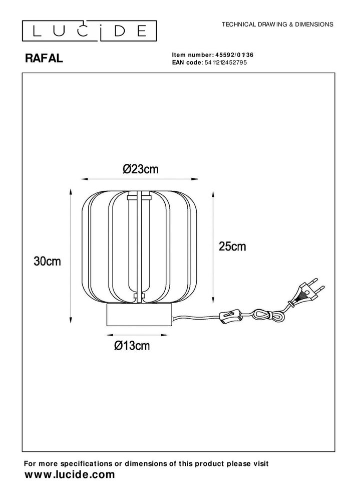 Lucide RAFAL - Tafellamp - Ø 23 cm - 1xE27 - Grijs
