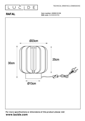 Lucide RAFAL - Tafellamp - Ø 23 cm - 1xE27 - Grijs