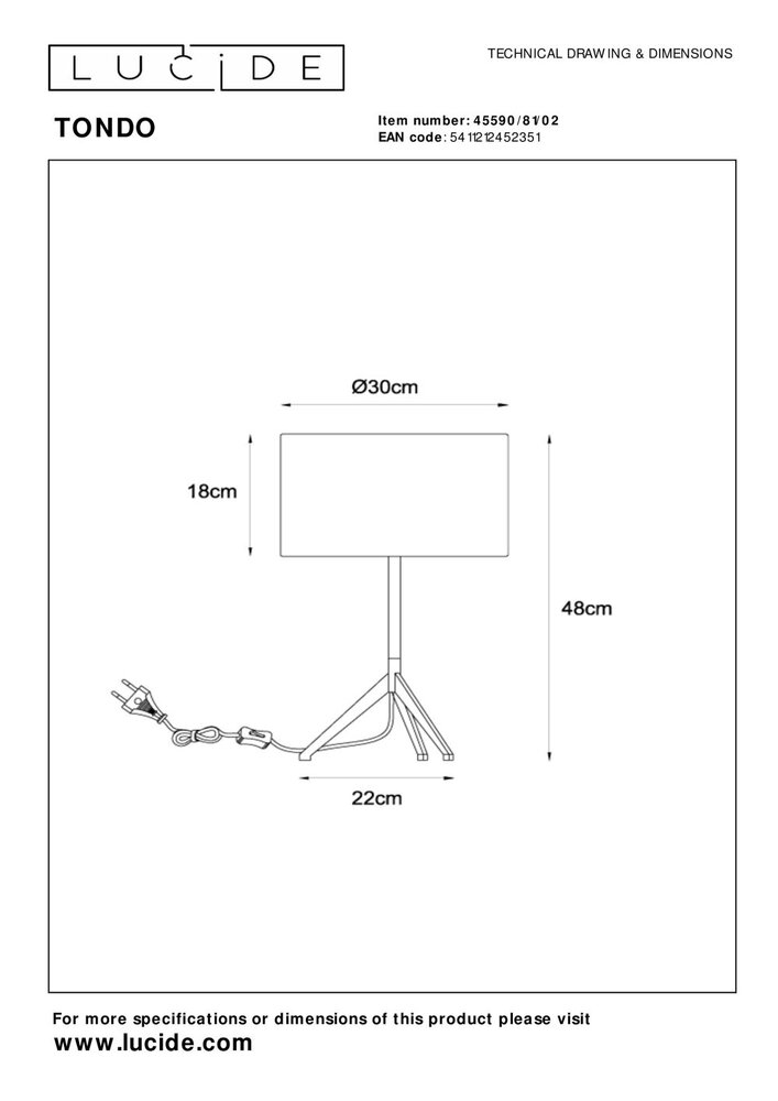 Lucide TONDO - Tafellamp - Ø 30 cm - 1xE27 - Mat Goud / Messing Lucide TONDO - Tafellamp - Ø 30 cm - 1xE27 - Mat Goud / Messing