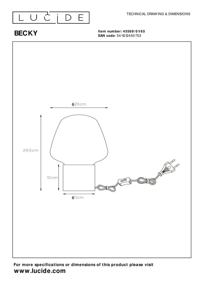 Lucide BECKY - Tafellamp - Ø 20 cm - 1xE27 - Fumé Lucide BECKY - Tafellamp - Ø 20 cm - 1xE27 - Fumé