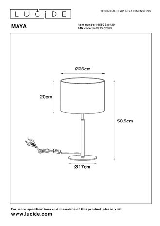 Lucide MAYA - Tafellamp - Ø 26 cm - 1xE27 - Zwart Lucide MAYA - Tafellamp - Ø 26 cm - 1xE27 - Zwart