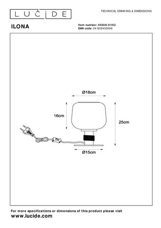 Lucide ILONA - Tafellamp - Ø 18 cm - 1xE27 - Amber Lucide ILONA - Tafellamp - Ø 18 cm - 1xE27 - Amber