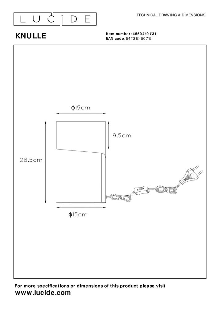 Lucide KNULLE - Tafellamp - Ø 15 cm - 1xE14 - Wit Lucide KNULLE - Tafellamp - Ø 15 cm - 1xE14 - Wit