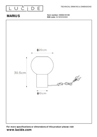 Lucide MARIUS - Tafellamp - Ø 20 cm - 1xE27 - Zwart Lucide MARIUS - Tafellamp - Ø 20 cm - 1xE27 - Zwart