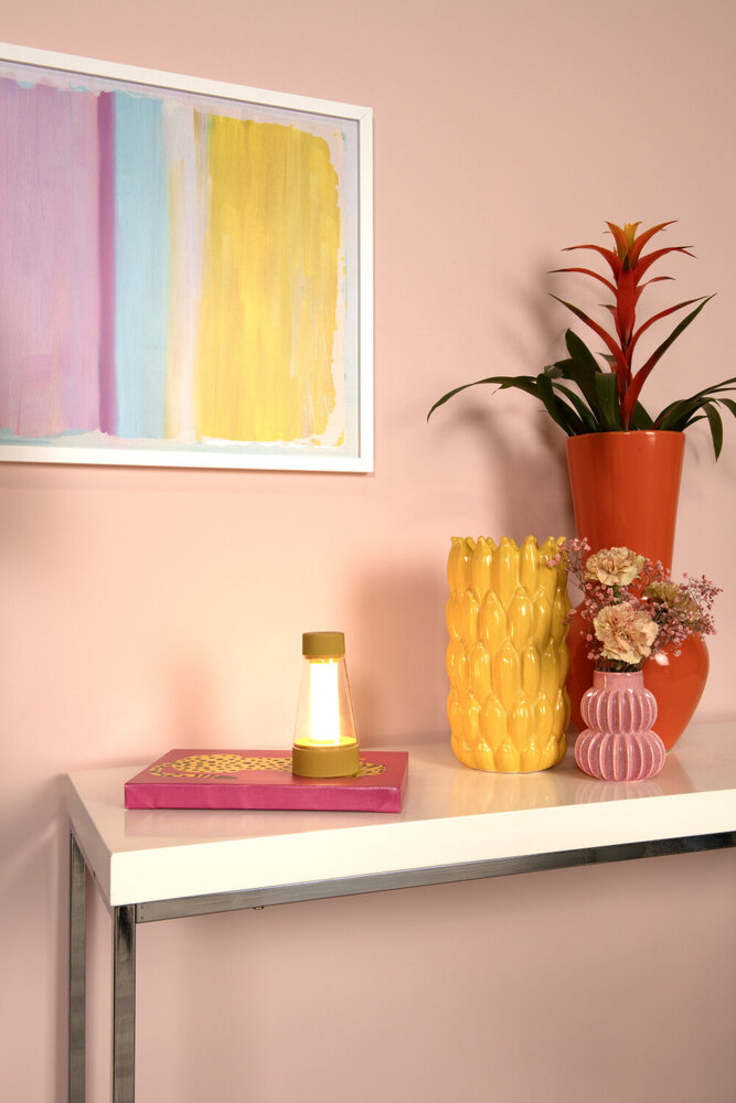 Lucide LORALI - Oplaadbare Tafellamp Binnen/Buiten - Accu/Batterij - Ø 7,7 cm - LED Dimb. - 1x1,2W 2600K/3000K - IP44 - Okergeel