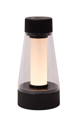 Lucide LORALI - Oplaadbare Tafellamp Binnen/Buiten - Accu/Batterij - Ø 7,7 cm - LED Dimb. - 1x1,2W 2600K/3000K - IP44 - Zwart