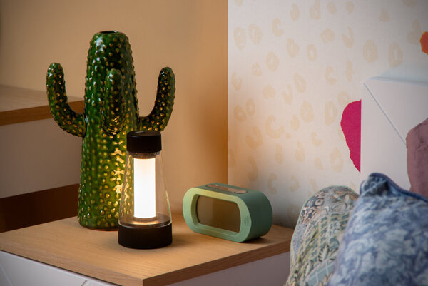 Lucide LORALI - Oplaadbare Tafellamp Binnen/Buiten - Accu/Batterij - Ø 7,7 cm - LED Dimb. - 1x1,2W 2600K/3000K - IP44 - Zwart