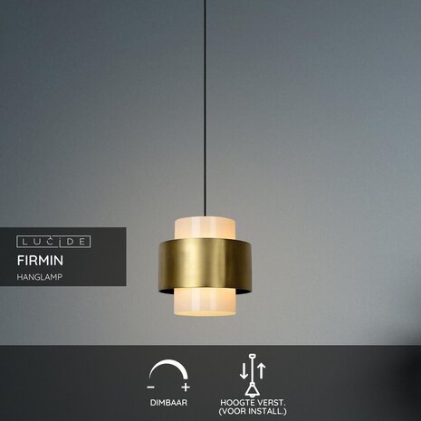 Lucide FIRMIN - Hanglamp - Ø 30 cm - 1xE27 - Mat Goud / Messing Lucide FIRMIN - Hanglamp - Ø 30 cm - 1xE27 - Mat Goud / Messing
