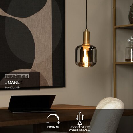 Lucide JOANET - Hanglamp - Ø 16 cm - 1xE27 - Fumé