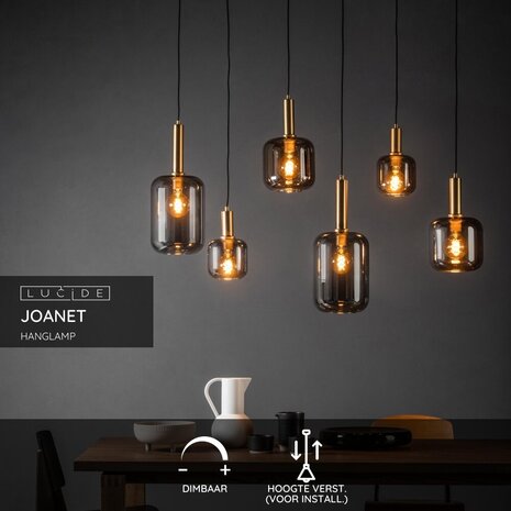 Lucide JOANET - Hanglamp - 6xE27 - Fumé Lucide JOANET - Hanglamp - 6xE27 - Fumé