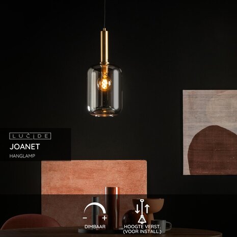 Lucide JOANET - Hanglamp - Ø 22 cm - 1xE27 - Fumé