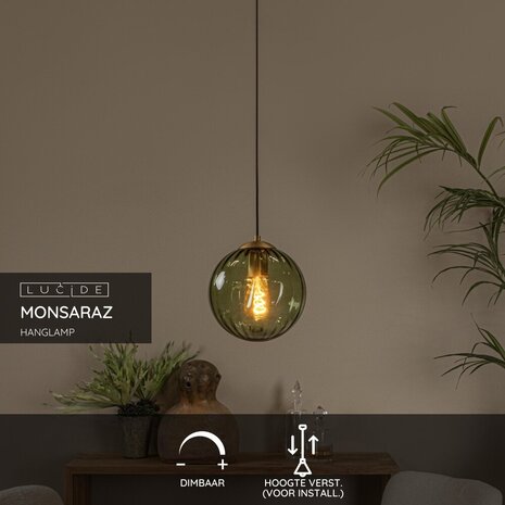 Lucide MONSARAZ - Hanglamp - Ø 25 cm - 1xE27 - Groen Lucide MONSARAZ - Hanglamp - Ø 25 cm - 1xE27 - Groen
