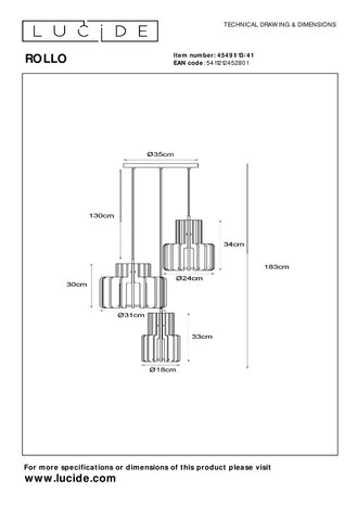 Lucide ROLLO - Hanglamp - 3xE27 - Taupe Lucide ROLLO - Hanglamp - 3xE27 - Taupe
