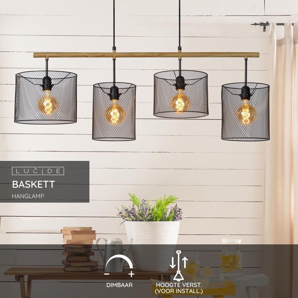Lucide BASKETT - Hanglamp - 4xE27 - Zwart Lucide BASKETT - Hanglamp - 4xE27 - Zwart