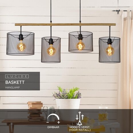 Lucide BASKETT - Hanglamp - 4xE27 - Zwart Lucide BASKETT - Hanglamp - 4xE27 - Zwart