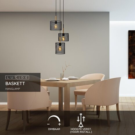 Lucide BASKETT - Hanglamp - 3xE27 - Zwart Lucide BASKETT - Hanglamp - 3xE27 - Zwart