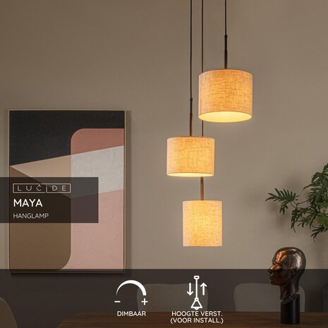 Lucide MAYA - Hanglamp - Ø 46 cm - 3xE27 - Beige Lucide MAYA - Hanglamp - Ø 46 cm - 3xE27 - Beige
