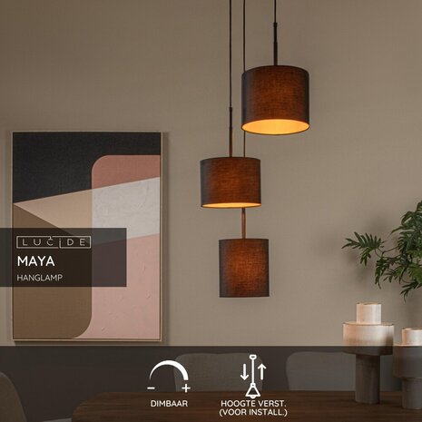 Lucide MAYA - Hanglamp - Ø 46 cm - 3xE27 - Zwart Lucide MAYA - Hanglamp - Ø 46 cm - 3xE27 - Zwart