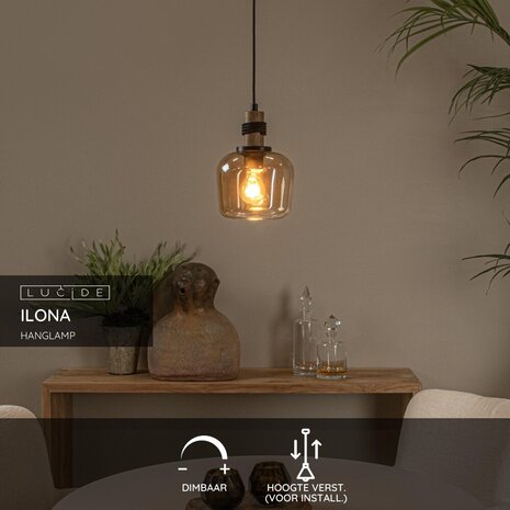 Lucide ILONA - Hanglamp - Ø 18 cm - 1xE27 - Amber Lucide ILONA - Hanglamp - Ø 18 cm - 1xE27 - Amber