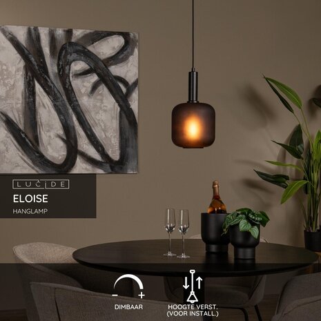 Lucide ELOISE - Hanglamp - Ø 21 cm - 1xE27 - Zwart