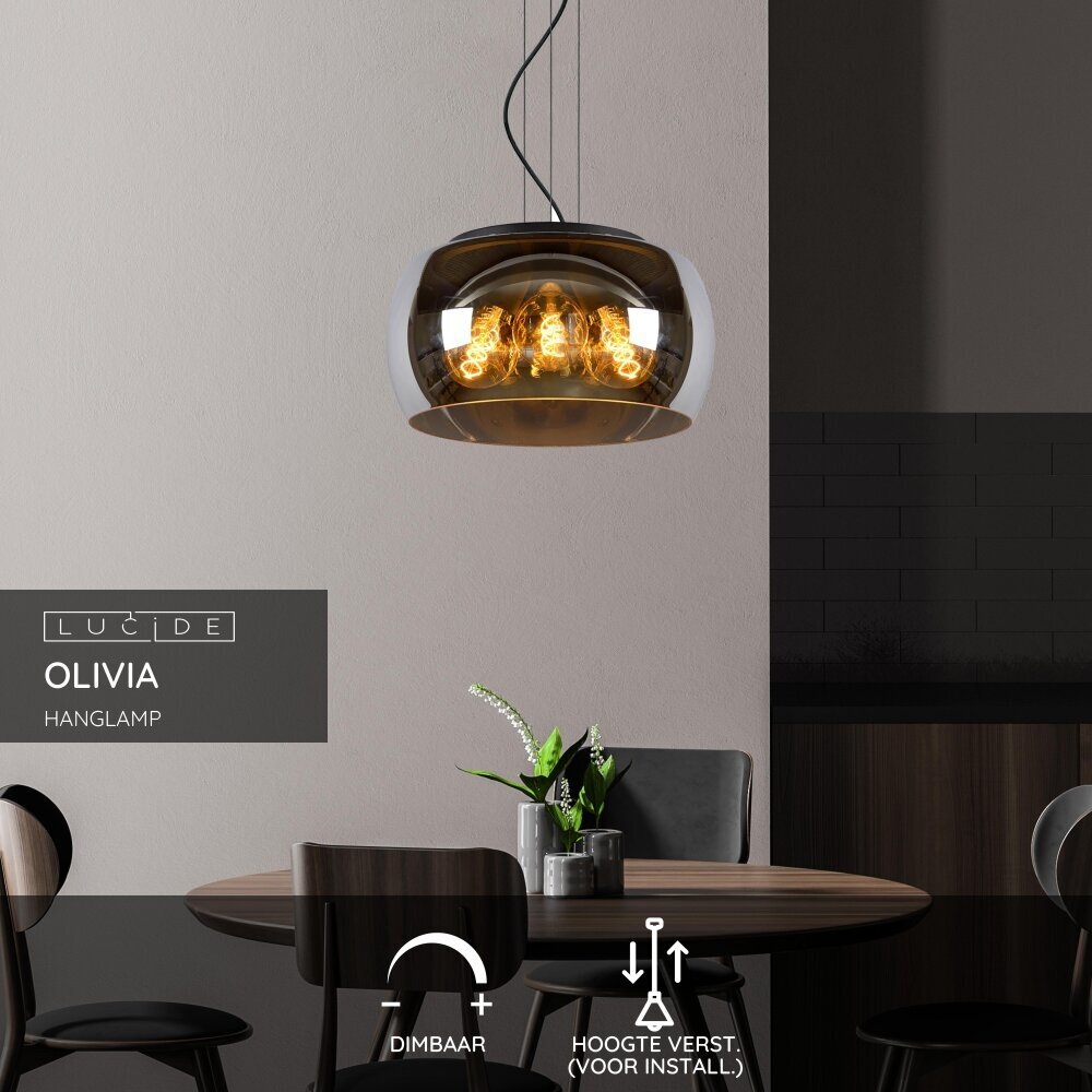 Lucide OLIVIA - Hanglamp - Ø 40 cm - 3xE27 - Fumé Lucide OLIVIA - Hanglamp - Ø 40 cm - 3xE27 - Fumé