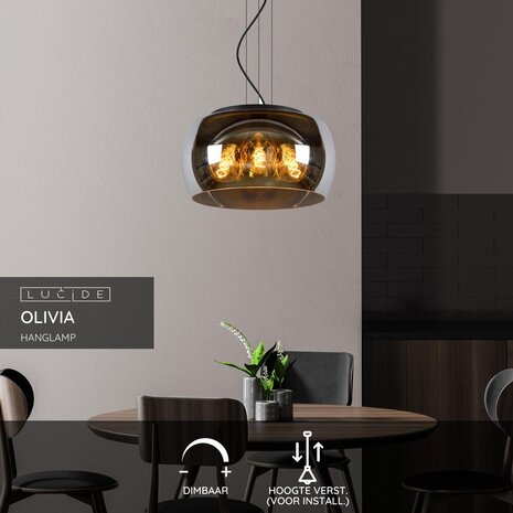 Lucide OLIVIA - Hanglamp - Ø 40 cm - 3xE27 - Fumé Lucide OLIVIA - Hanglamp - Ø 40 cm - 3xE27 - Fumé