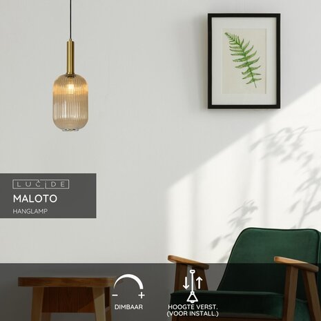 Lucide MALOTO - Hanglamp - Ø 20 cm - 1xE27 - Amber