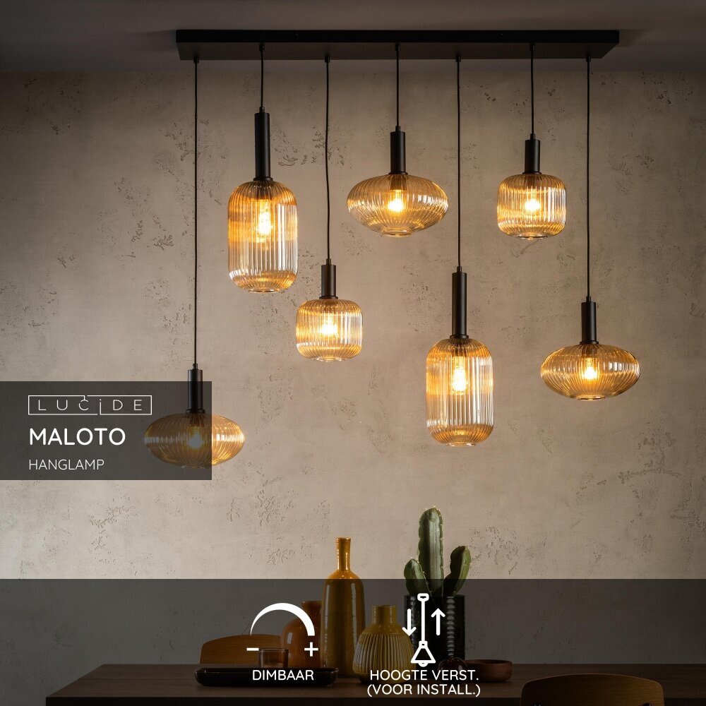 Lucide MALOTO - Hanglamp - 7xE27 - Amber