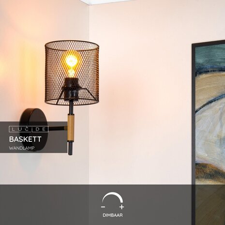 Lucide BASKETT - Wandlamp - 1xE27 - Zwart