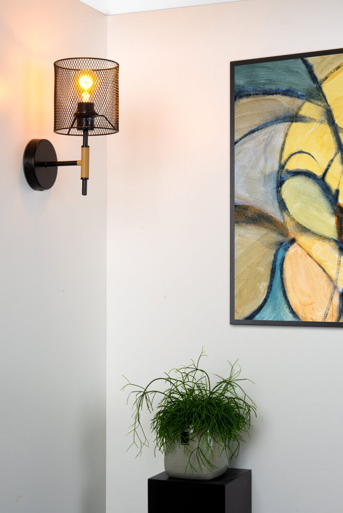 Lucide BASKETT - Wandlamp - 1xE27 - Zwart