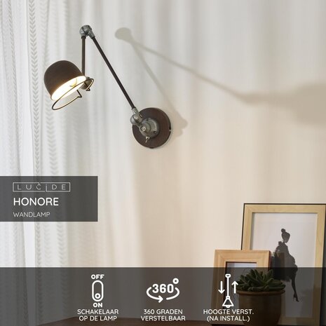 Lucide HONORE - Wandlamp - 1xE14 - Roest bruin