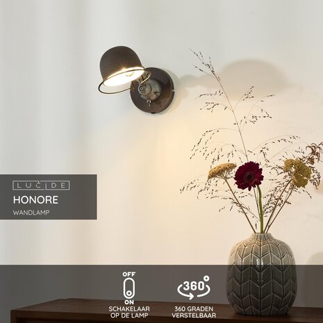 Lucide HONORE - Wandlamp - 1xE14 - Roest bruin Lucide HONORE - Wandlamp - 1xE14 - Roest bruin