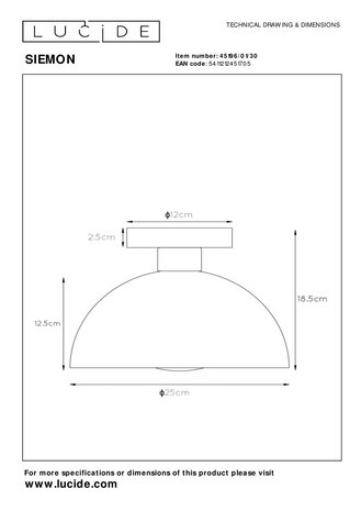 Lucide SIEMON - Plafonnière - Ø 25 cm - 1xE27 - Zwart Lucide SIEMON - Plafonnière - Ø 25 cm - 1xE27 - Zwart