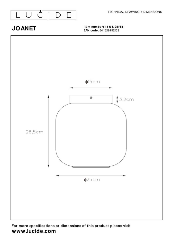 Lucide JOANET - Plafonnière - Ø 25 cm - 1xE27 - Fumé