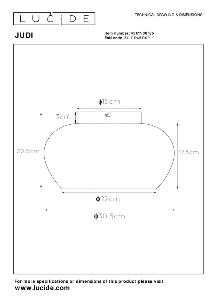 Lucide JUDI - Plafonnière - Ø 30,5 cm - 1xE27 - Fumé Lucide JUDI - Plafonnière - Ø 30,5 cm - 1xE27 - Fumé