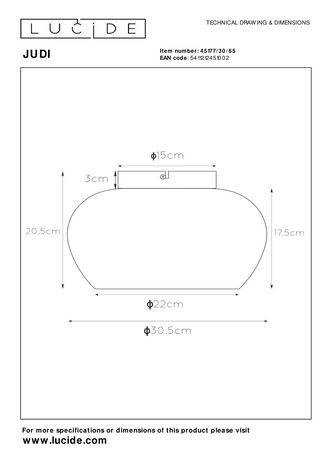 Lucide JUDI - Plafonnière - Ø 30,5 cm - 1xE27 - Fumé Lucide JUDI - Plafonnière - Ø 30,5 cm - 1xE27 - Fumé