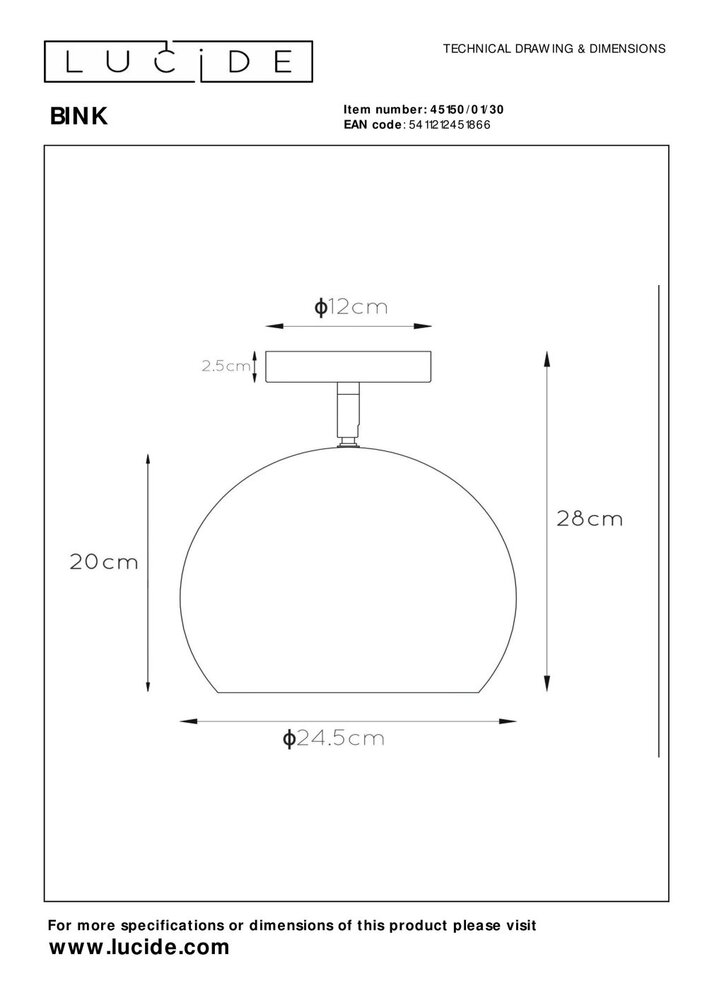 Lucide BINK - Plafonnière - Ø 24,5 cm - 1xE27 - Zwart