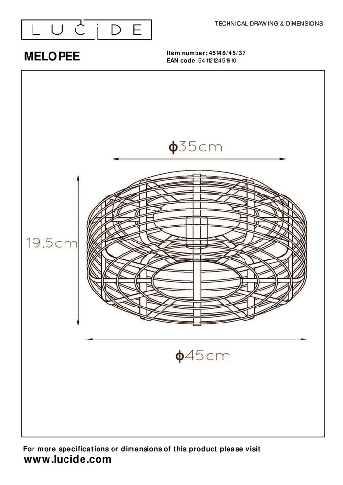 Lucide MELOPEE - Plafonnière - Ø 45 cm - 1xE27 - Turkoois Lucide MELOPEE - Plafonnière - Ø 45 cm - 1xE27 - Turkoois