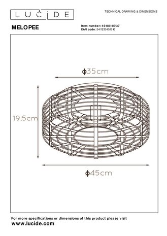 Lucide MELOPEE - Plafonnière - Ø 45 cm - 1xE27 - Turkoois Lucide MELOPEE - Plafonnière - Ø 45 cm - 1xE27 - Turkoois