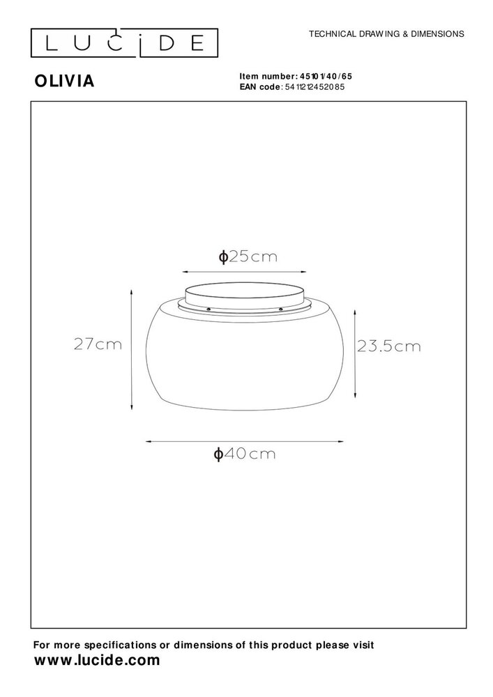 Lucide OLIVIA - Plafonnière - Ø 40 cm - 3xE27 - Fumé Lucide OLIVIA - Plafonnière - Ø 40 cm - 3xE27 - Fumé