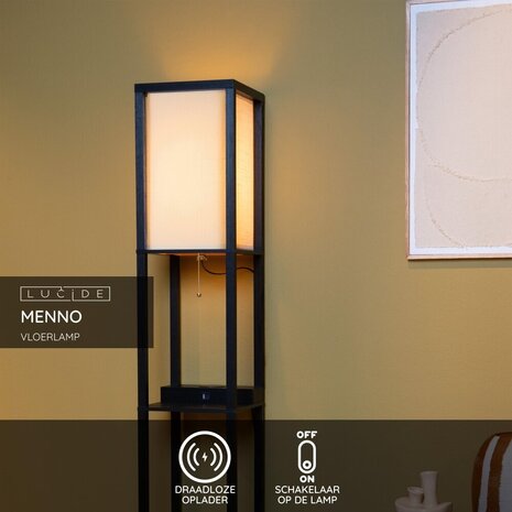 Lucide MENNO - Vloerlamp - 1xE27 - Met draadloze oplader - Zwart Lucide MENNO - Vloerlamp - 1xE27 - Met draadloze oplader - Zwart