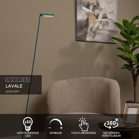 Lucide LAVALE - Leeslamp - LED Dimb. - 1x3W 2700K - Turkoois