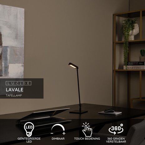 Lucide LAVALE - Bureaulamp - LED Dimb. - 1x3W 2700K - Zwart Lucide LAVALE - Bureaulamp - LED Dimb. - 1x3W 2700K - Zwart