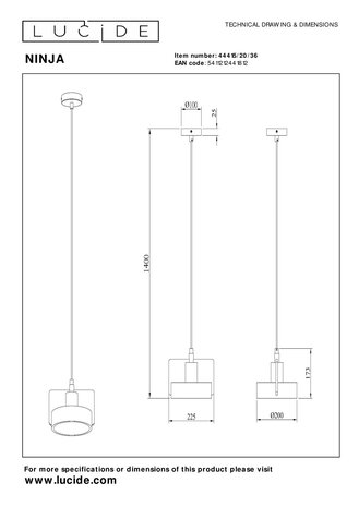 Lucide NINJA - Hanglamp - Ø 20 cm - 1xE27 - Grijs Lucide NINJA - Hanglamp - Ø 20 cm - 1xE27 - Grijs