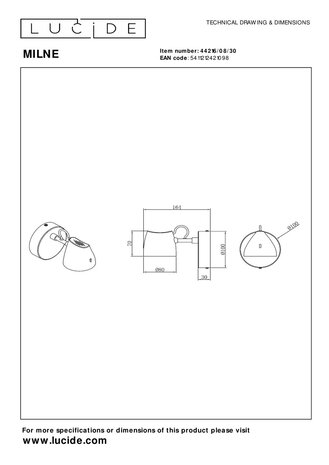 Lucide MILNE - Wandlamp - LED Dimb. - 1x8W 2700K - Zwart