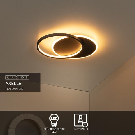 Lucide AXELLE - Plafonnière - Ø 29,5 cm - LED 3 StepDim - 1x24W 2700K - Zwart Lucide AXELLE - Plafonnière - Ø 29,5 cm - LED 3 StepDim - 1x24W 2700K - Zwart